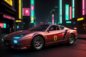 Ferrari testarossa red color metallic, cyberpunk, realistic render, star war ambient, star war style, futuristic  night city, akira style, neon ilumination
