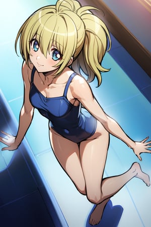 highly detailed masterpiece beautiful 1 girl lolly anime waiting looking up very happy both eyes open blue eyes blonde hair full body