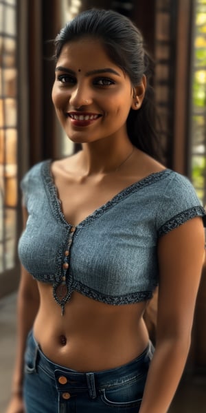 (masterpiece, best quality, ultra-detailed, 8K),high detail, realisitc detailed, a beautiful young mature Indian women slight curvy body with long flowy hair over shoulders in the dark, weraing a full tight buttoned shirt and jeans standing on hte hill top , blue eyes, pale bright skin, kind smile, glossy lips, a serene and contemplative mood, setting on the top of the mountain, ,(red lips),hd makeup,((small breast))(perfect face)(perfect clear eyes)(fashion shoot)(sexy)(sharpp details)(intricate details)(extreme details), beautiful face,Praval,photorealistic, housewife