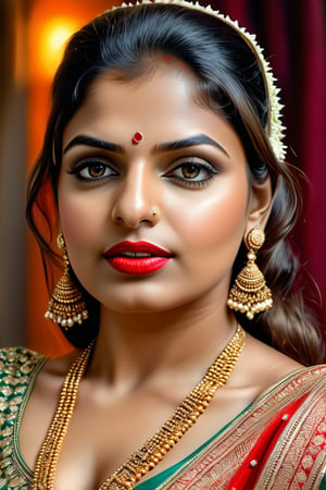 Full portrait of beautiful Indian bride fully nude, glamorous makeup, vibrant red lips, naked, beautiful eyes, elegant pose, ultra realistic, 8k, realistic, natural lighting, looking at camera , exposed_pussy, cunt, hairy pussy,more detail XL, elegant pose, Indian lots of jewellery on waist, big butts,, hourglass_figure, full body photo ,Indian aunty