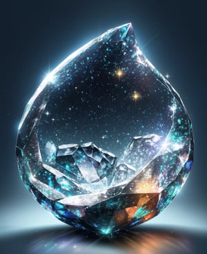 simple background, shiny, gradient, gradient background, no humans, sparkle, shadow, glowing, blue background, gem, light particles, reflection, crystal, transparent, still life