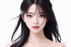 beautiful  girl, white background, clear image, high resolution, high pixels, black-hair