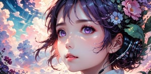 fine art,  oil painting, amazing sky,
.
 1girl,detailed face,princess,taoist,flower, Lisianthus ,in the style of light pink and light azure, dreamy and romantic compositions, pale pink, ethereal foliage, playful arrangements,fantasy, high contrast, ink strokes, explosions, over exposure, purple and red tone impression , wearing headset, listening music
.
Makoto shinkai style, 2d, flat, cute, adorable, vintage, art on a cracked paper, fairytale, storybook detailed illustration, cinematic, ultra highly detailed, tiny details, beautiful details, mystical, vibrant colors, complex background,more detail XL,girl,lofi