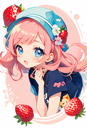 Watercolor of strawberry shortcake, vibrant colors, color splash, rounded vector image, vector illustration, Adobe illustration, t shirt design, high quality, detailed, best quality, sanrio aesthetic, kawaii, kawaii aesthetic, kawaii art