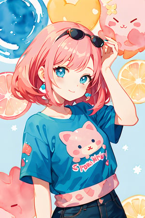 Watercolor of strawberry shortcake, vibrant colors, color splash, rounded vector image, vector illustration, Adobe illustration, t shirt design, high quality, detailed, best quality, sanrio aesthetic, kawaii, kawaii aesthetic, kawaii art