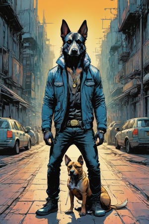 anthro (dog:1.1) merge (man:0.9) combo | wearing casual urban wear | urban setting | [no human skin:1.3], elegant, highly detailed, dramatic cinematic light, sharp focus, beautiful, divine holy, scenic, handsome, depicted, intricate, illuminated, professional, extremely, stunning, wonderful, attractive, best