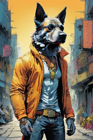 anthro (dog:1.1) merge (man:0.9) combo | wearing casual urban wear | urban setting | [no human skin:1.3], elegant, highly detailed, dramatic cinematic light, sharp focus, beautiful, divine holy, scenic, handsome, depicted, intricate, illuminated, professional, extremely, stunning, wonderful, attractive, best