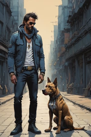 anthro (dog:1.1) merge (man:0.9) combo | wearing casual urban wear | urban setting | [no human skin:1.3], elegant, highly detailed, dramatic cinematic light, sharp focus, beautiful, divine holy, scenic, handsome, depicted, intricate, illuminated, professional, extremely, stunning, wonderful, attractive, best