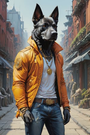 anthro (dog:1.1) merge (man:0.9) combo | wearing casual urban wear | urban setting | [no human skin:1.3], elegant, highly detailed, dramatic cinematic light, sharp focus, beautiful, divine holy, scenic, handsome, depicted, intricate, illuminated, professional, extremely, stunning, wonderful, attractive, best