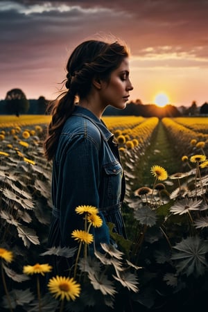 "dandelions and a glorious sunset, by photographer Lee Jeffries nikon d850 film stock photograph 4 kodak portra 400 camera f1.6 lens rich colors hyper realistic lifelike texture dramatic lighting unrealengine trending on artstation cinestill 800