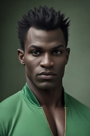 portrait, close up of a large (handsome man:1.2) , he as Haitian Elf, Going to the gym, Pompadour hairstyle, Sharp and in focus, [ (stylized by Brooke DiDonato:1.0) : (Peter Coulson:0.7) :14], conceptual photography, surreal and dreamlike imagery, exploration of identity and memory, highly detailed, romantic, stunning, dynamic dramatic atmosphere