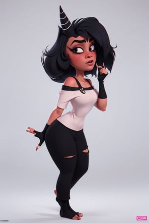 (Shadman, hbmillie, underground clothes, street clothes, off-shoulder shirt, fingerless gloves, white background, pretty), Breasts cup B, good hands, full body, looking at the camera, nice body, 18 year old girl's body, sexy body, sexy position