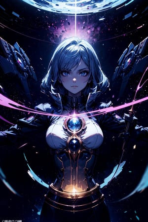 futuristic,  cyberpunk, a time-traveling sorceress anime girl with a mysterious hourglass staff, casting spells to manipulate time and space, intricately detailed, 