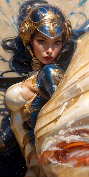 art by Masamune Shirow, art by J.C. Leyendecker, art by simon bisley, art by ralph steadman, a masterpiece, stunning beauty, hyper-realistic oil painting, star wars alien creatures, a portrait picture, incredible detail, fantasy portrait, alien skin, breathing apparatus, fish like skin, eel like noses, blue graffiti background, mouth closed, 