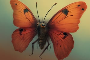 An extreme macroscopic close up of a butterflies  mouth, face and body and wings, sporadic hairs, Bitey, stinging pointing things, sucking probes, digital artwork by Beksinski,potma style,Leonardo Style