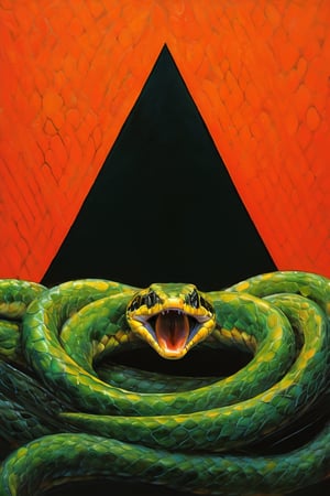  art by simon bisley, art by Brom, art by ralph steadman, art by gustav klimt, a slithering poisonous snake in a tropical jungle, resplendant in colour and intricate detail,  a masterpiece, realistic,  The artwork is a masterpiece, boasting incredible detail and a sense of depth that pulls the viewer in.