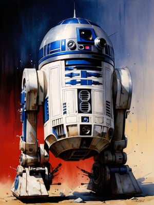 art by simon bisley, art by ralph steadman, a masterpiece, stunning detail, (((R2D2 the droid))), supreme leader of the empire,  a proud figure, superior in power, knowledge and might, 