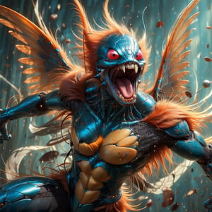 An extreme macroscopic close up of a butterfly's mouth, face and body and wings, sporadic hairs, Bitey, stinging pointing things, sucking probes, digital artwork by Beksinski,potma style,action shot, in the style of esao andrews,stworki,Animal Verse Ultrarealistic 