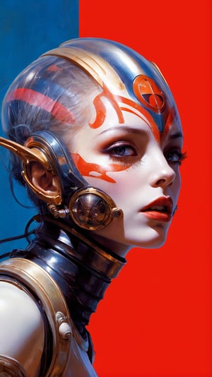 art by Masamune Shirow, art by J.C. Leyendecker, art by simon bisley, art by ralph steadman, a masterpiece, stunning beauty, hyper-realistic oil painting, star wars alien creatures, a portrait picture, incredible detail, fantasy portrait, alien skin, breathing apparatus, fish like skin, eel like noses, red graffiti background, 
