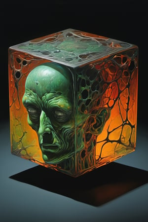 photography by bob Carlos Clarke , a cube shaped head, stunning beauty, hyper-realistic oil painting, vibrant colors, dark chiarascuro lighting, a telephoto shot, 1000mm lens, f2,8,Vogue,more detail XL