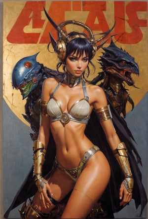 art by Masamune Shirow, art by J.C. Leyendecker, art by simon bisley, art by ralph steadman, a masterpiece, stunning beauty, hyper-realistic oil painting, star wars alien creatures, a portrait picture, incredible detail, fantasy portrait, smooth skin,  kaleidoscope graffiti background,