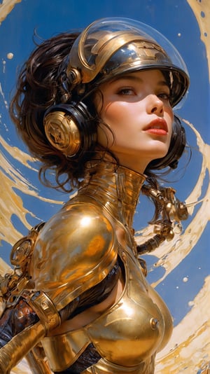 art by Masamune Shirow, art by J.C. Leyendecker, art by simon bisley, art by ralph steadman, a masterpiece, stunning beauty, hyper-realistic oil painting, star wars alien creatures, a portrait picture, incredible detail, fantasy portrait, alien skin, breathing apparatus, fish like skin, eel like noses, gold graffiti background, mouth closed, 