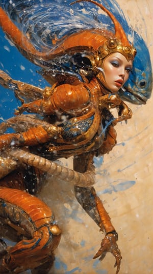 art by Masamune Shirow, art by J.C. Leyendecker, art by simon bisley, art by ralph steadman, a masterpiece, stunning beauty, hyper-realistic oil painting, star wars alien creatures, a portrait picture, incredible detail, fantasy portrait, alien skin, breathing apparatus, fish like skin, eel like noses, blue graffiti background,