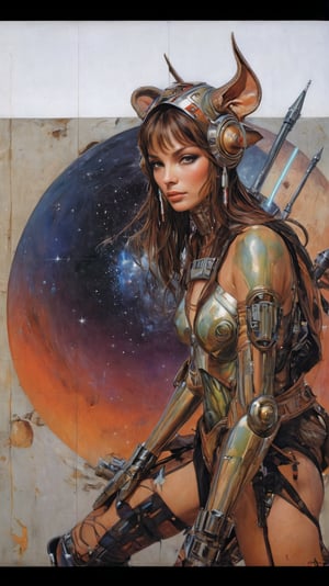 art by Masamune Shirow, art by J.C. Leyendecker, art by simon bisley, art by ralph steadman, a masterpiece, stunning beauty, hyper-realistic oil painting, star wars alien creatures, a portrait picture, incredible detail, fantasy portrait, smooth skin,  kaleidoscope graffiti background, Vogue, artint, frutiger, 