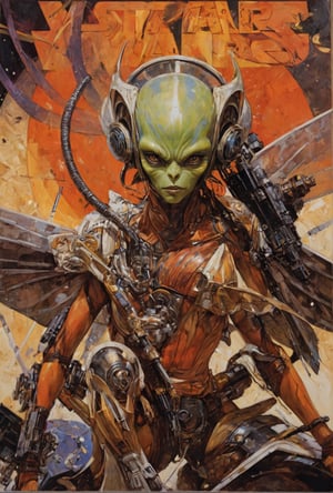 art by Masamune Shirow, art by J.C. Leyendecker, art by simon bisley, art by ralph steadman, a masterpiece, stunning beauty, hyper-realistic oil painting, star wars alien creatures, a portrait picture, incredible detail, fantasy portrait, smooth skin,  kaleidoscope graffiti background,