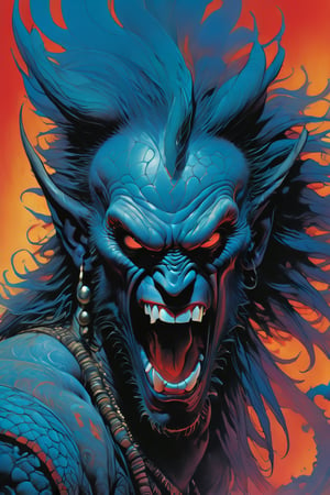 close up of the mans face, a sexy black african mans arm and shoulder, man is staring screaming at the viewer, raging, long hair, the arm and shoulder are covered in a very detailed intricate red and blue dragon tattoo that is protruding outfrom the skin, coming alive, its screaming, scratching, similar to dragon tattoo by Boris Vallejo, slowly you see the small dragon tattoo in parts is coming out of the skin and becoming a real version of the tattoo, sticking out, scales, extended claws, spit, spittle, blood drops, 16K, movie still, cinematic, ,omatsuri,DonMn1ghtm4reXL,DonMWr41thXL ,potma style,monster,retropunk style,Starship,zj,oni style,DonM5yn1hXL