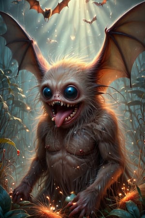 An extreme macroscopic close up of a bats mouth, face and body and wings, sporadic hairs, Bitey, stinging pointing things, sucking probes, digital artwork by Beksinski,potma style,action shot, in the style of esao andrews,stworki