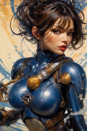 art by Masamune Shirow, art by J.C. Leyendecker, art by simon bisley, art by ralph steadman, a masterpiece, stunning beauty, hyper-realistic oil painting, star wars alien creatures, a portrait picture, incredible detail, fantasy portrait, alien skin, breathing apparatus, fish like skin, eel like noses, blue graffiti background, mouth closed, 