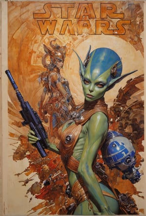 art by Masamune Shirow, art by J.C. Leyendecker, art by simon bisley, art by ralph steadman, a masterpiece, stunning beauty, hyper-realistic oil painting, star wars alien creatures, a portrait picture, incredible detail, fantasy portrait, smooth skin,  kaleidoscope graffiti background,