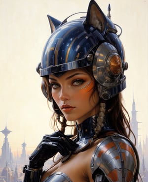 art by Masamune Shirow, art by J.C. Leyendecker, art by boris vallejo, art by gustav klimt, art by simon bisley, a masterpiece, stunning beauty, hyper-realistic oil painting, a galactic scene, Ahsoka Tano, combined with Robby the Robot, 