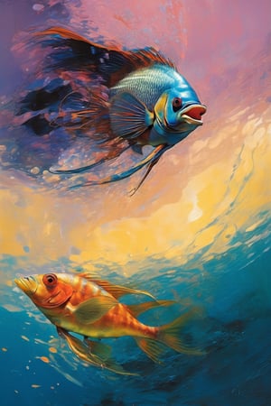  art by simon bisley, art by Brom, art by ralph steadman, art by gustav klimt, a tropical angel fish swimming in a tropical ocean, resplendant in colour and intricate detail,  a masterpiece, realistic,  The artwork is a masterpiece, boasting incredible detail and a sense of depth that pulls the viewer in.