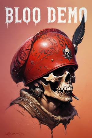 cinematic reality, film, chiarosaurio, depth of field, shadows, reflection, sparks, mists, skull with red military cap, sharp focus, detailed features, blood, tribal tattoos on the skull cheeks and jaw, 