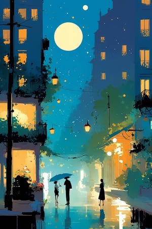 a night scene,  a very bright full moon, centered, art by Pascal Campion.