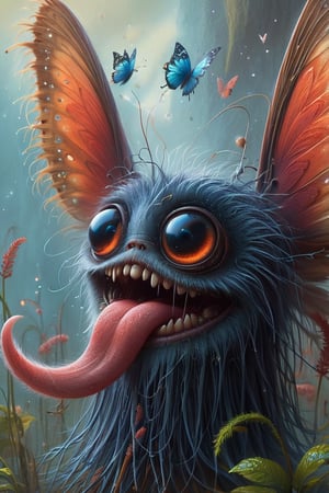 An extreme macroscopic close up of a butterfly's mouth, face and body and wings, sporadic hairs, Bitey, stinging pointing things, sucking probes, digital artwork by Beksinski,potma style,action shot, in the style of esao andrews,stworki,art_booster
