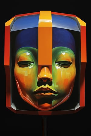 art by yashitomo nara, (((a woman with a cube shaped head))), stunning beauty, hyper-realistic oil, vibrant colors, dark chiarascuro lighting, a telephoto shot, 1000mm lens, f2,8, ,p3rfect boobs,Vogue,more detail XL