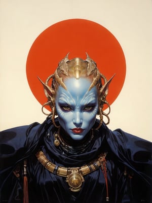 art by Masamune Shirow, art by J.C. Leyendecker, art by simon bisley, a masterpiece, stunning beauty, hyper-realistic oil painting, a star wars alien creature,  loose clothing, a portrait picture, incredible detail, 