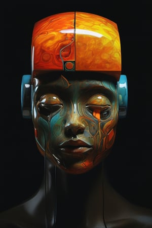 art by yashitomo nara, (((a woman with a cube shaped head))), stunning beauty, hyper-realistic oil, vibrant colors, dark chiarascuro lighting, a telephoto shot, 1000mm lens, f2,8, ,p3rfect boobs,Vogue,more detail XL