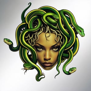 very close up, masterpiece, a scene of medusa staring at the viewer(((head hair made entirely of snakes))) ((medusas hair is entirely made of snakes))Amazon Tree Boa,aesthetic portrait,science fiction,Monster