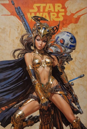 art by Masamune Shirow, art by J.C. Leyendecker, art by simon bisley, art by ralph steadman, a masterpiece, stunning beauty, hyper-realistic oil painting, star wars alien creatures, a portrait picture, incredible detail, fantasy portrait, smooth skin,  kaleidoscope graffiti background,