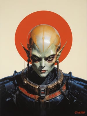 art by Masamune Shirow, art by J.C. Leyendecker, art by simon bisley, a masterpiece, stunning beauty, hyper-realistic oil painting, a star wars alien creature,  loose clothing, a portrait picture, incredible detail, 