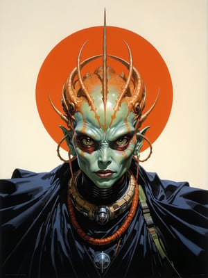 art by Masamune Shirow, art by J.C. Leyendecker, art by simon bisley, a masterpiece, stunning beauty, hyper-realistic oil painting, a star wars alien creature,  loose clothing, a portrait picture, incredible detail, 