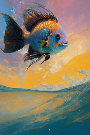  art by simon bisley, art by Brom, art by ralph steadman, art by gustav klimt, a tropical angel fish swimming in a tropical ocean, resplendant in colour and intricate detail,  a masterpiece, realistic,  The artwork is a masterpiece, boasting incredible detail and a sense of depth that pulls the viewer in.