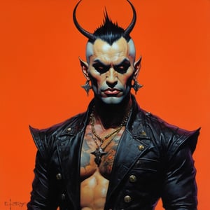 lucifer of hell, Horror Comics style, art by brom, tattoo by ed hardy, shaved hair, neck tattoos andy warhol, heavily muscled, biceps,glam gore, horror, demonic, hell visions, demonic women, military poster style, asian art, chequer board,