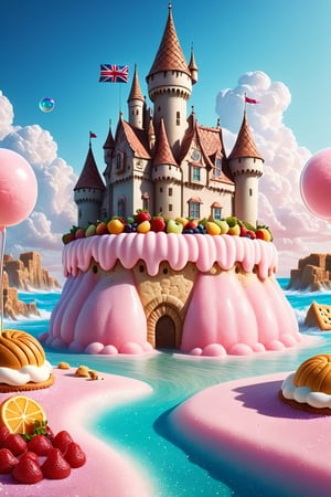 (Masterpiece,  best quality:1.3),  a castle, high up on a hill, flags, turrets, looking splendid, highly detailed,  fantasy,  ,  8k,  tilt shift,  sweetscape,  dynamic,  cinematic,  ultra-detailed,  stunning portrait candy village,  sweets,  fantasy,  gorgeous,  digital illustration,  beautiful composition,  intricate details,  highly detailed,  volumetric,  tropical beach,  seaside,  fruit,  cotton candy,  sky,  grass,  cloud,  cookie,  sugar,  dramatic lighting,  beautiful,  drip,  sparkle,  rounded corners,  food,  cute,  glitter,  bubble,  see-through,  transparent,  scenery,  (no humans),  shimmer,  drizzle,  beautiful,  (shiny:1.2),  various colors,  bloom:0.4,  extremely detailed,  gradients), more detail XL,,