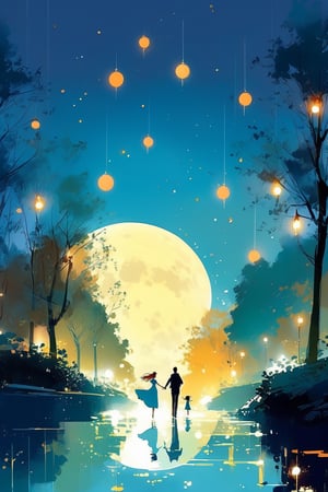 a night scene,  a full moon ,  a very bright full moon, cantered, art by Pascal Campion.