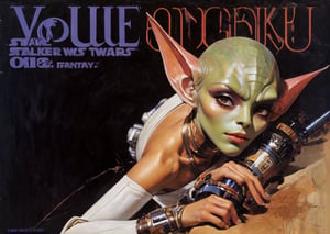 art by Masamune Shirow, art by J.C. Leyendecker, art by simon bisley, art by ralph steadman, a masterpiece, stunning beauty, hyper-realistic oil painting, star wars alien creatures, a portrait picture, incredible detail, fantasy portrait, smooth skin,  kaleidoscope graffiti background, Vogue, artint, frutiger, 